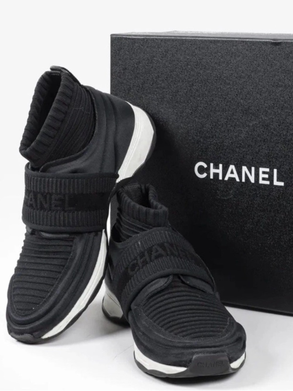 CHANEL Black Ribbed Slip-On Women's Sneakers